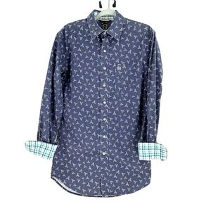 Noble Outfitters Western Shirt Mens Small Blue Flip Cuff Bullhead Skeleton Rodeo